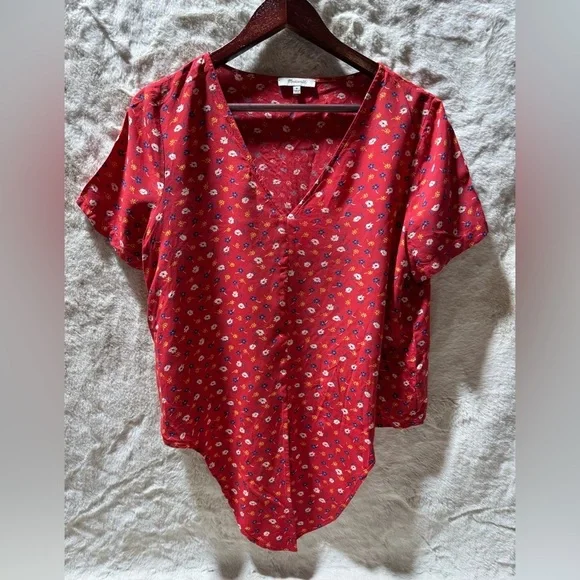 Madewell Novel Tie-Front Top in Red Prairie Posies Floral print Medium - Picture 8 of 13